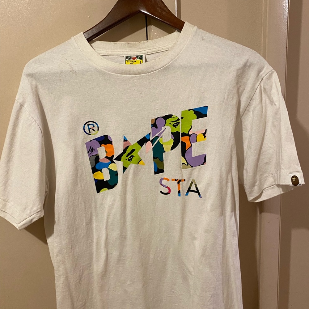 Bape White Tee with Multicolor Graphic